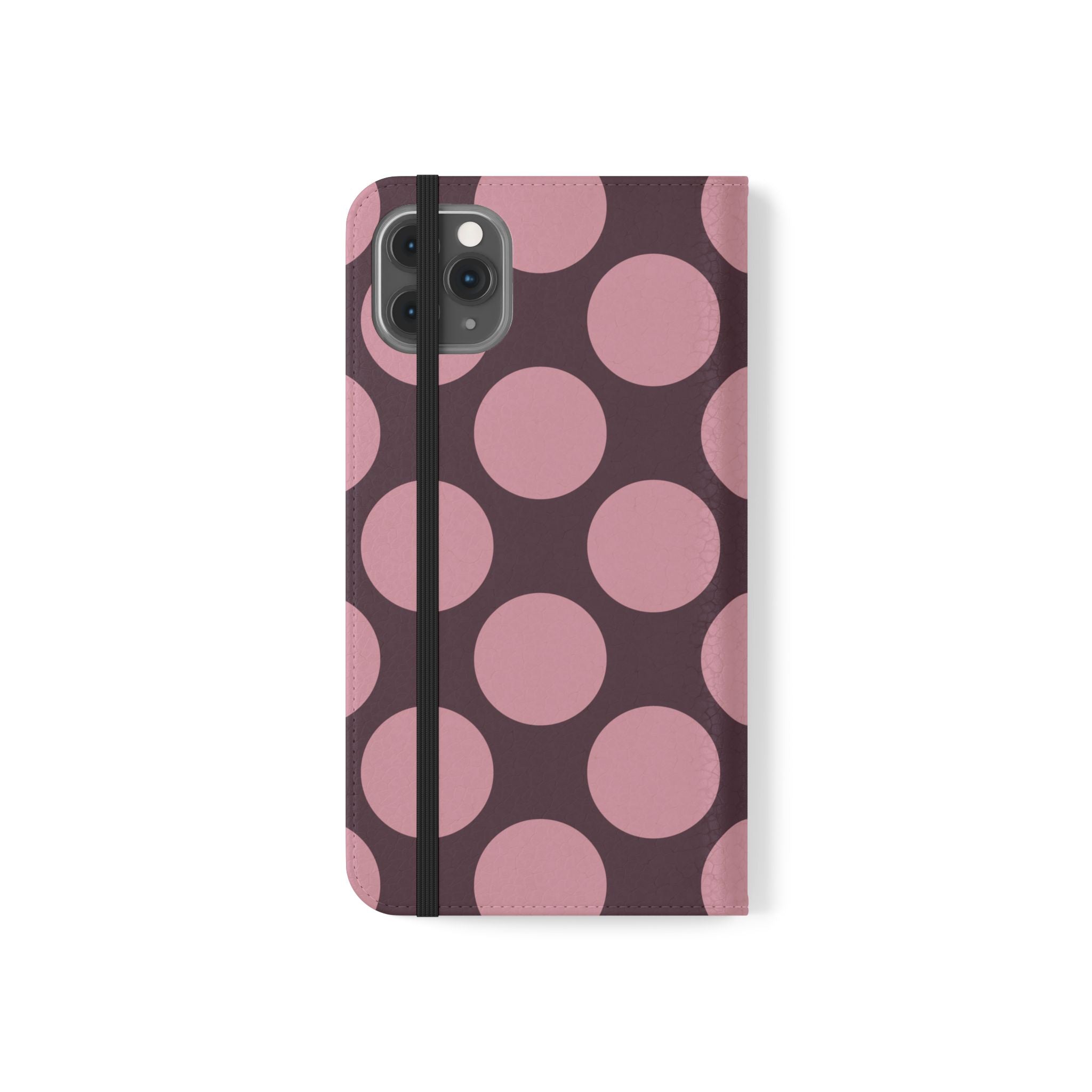 iPhone 11 Pro Max Vegan Leather Wallet Case – Pink Plum Polka Dot Design - VYIR