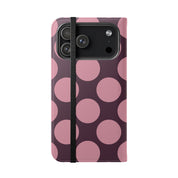 iPhone 17 Pro Max Vegan Leather Wallet Case – Pink Plum Polka Dot Design - VYIR