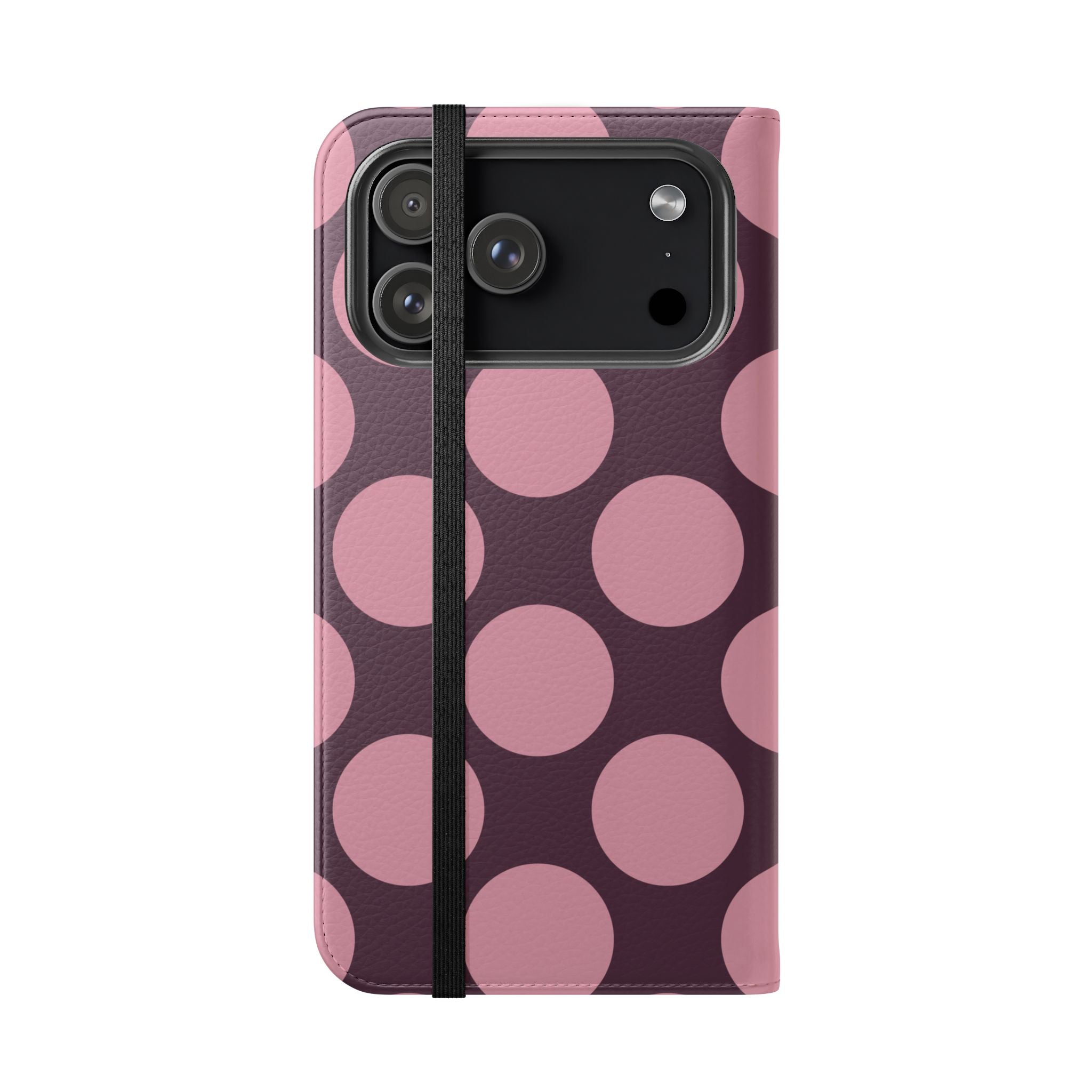 iPhone 17 Pro Max Vegan Leather Wallet Case – Pink Plum Polka Dot Design - VYIR