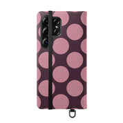 Samsung Galaxy S25 Ultra Vegan Leather Wallet Case – Pink Plum Polka Dot Design - VYIR