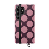 Samsung Galaxy S25 Ultra Vegan Leather Wallet Case – Pink Plum Polka Dot Design