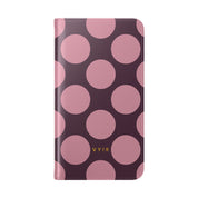 Samsung Galaxy S23 Vegan Leather Wallet Case – Pink Plum Polka Dot Design - VYIR