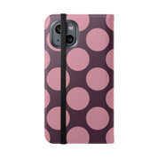 iPhone 14 Vegan Leather Wallet Case – Pink Plum Polka Dot Design - VYIR