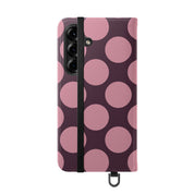 Samsung Galaxy S25 Vegan Leather Wallet Case – Pink Plum Polka Dot Design - VYIR