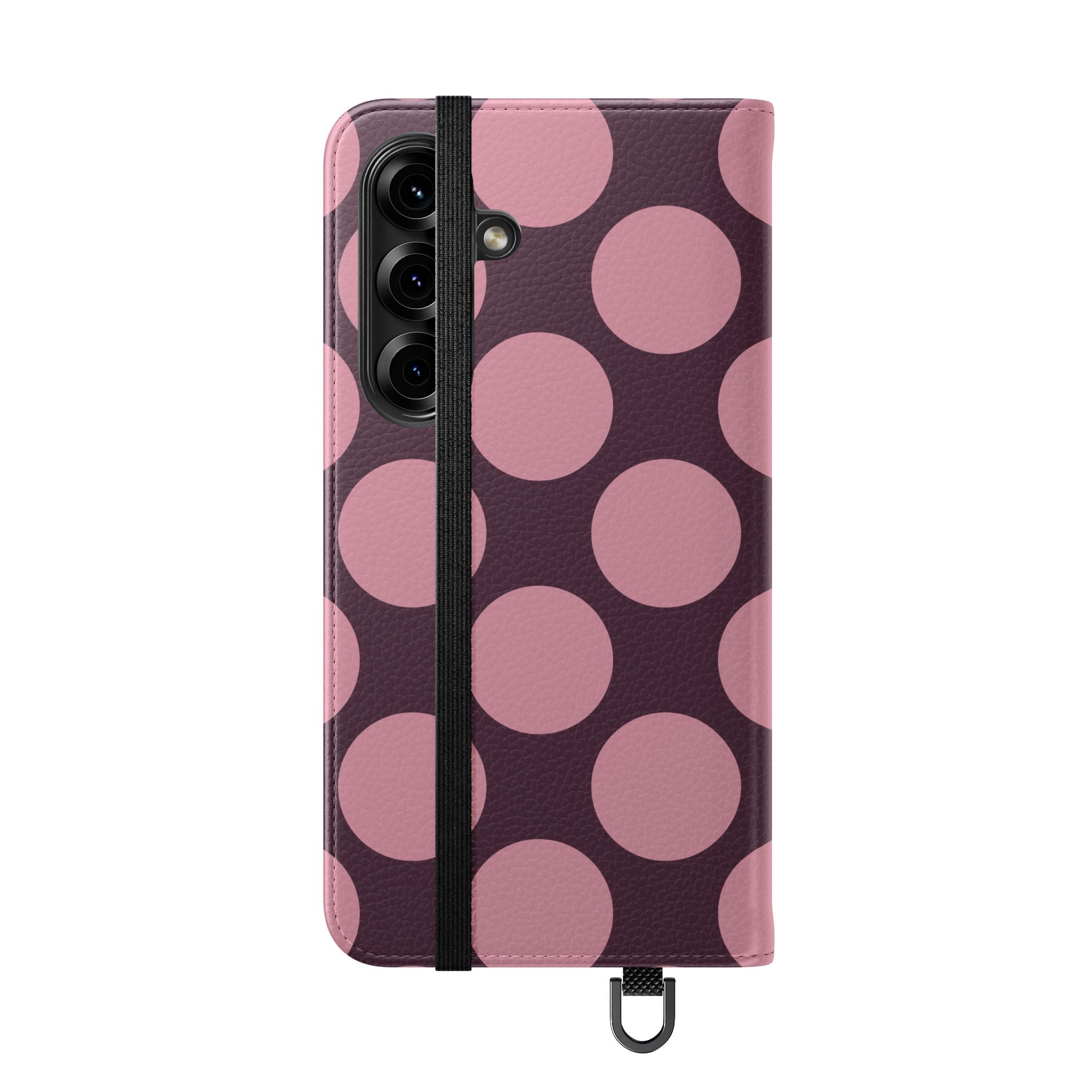 Samsung Galaxy S25 Vegan Leather Wallet Case – Pink Plum Polka Dot Design - VYIR