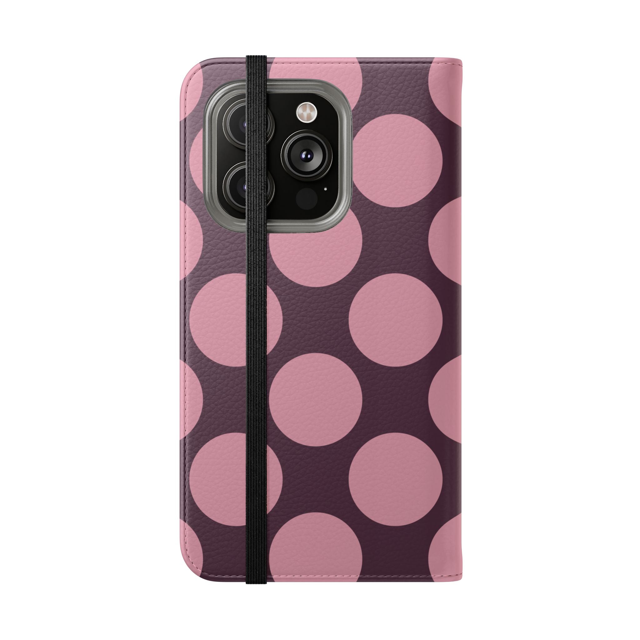iPhone 14 Pro Vegan Leather Wallet Case – Pink Plum Polka Dot Design - VYIR