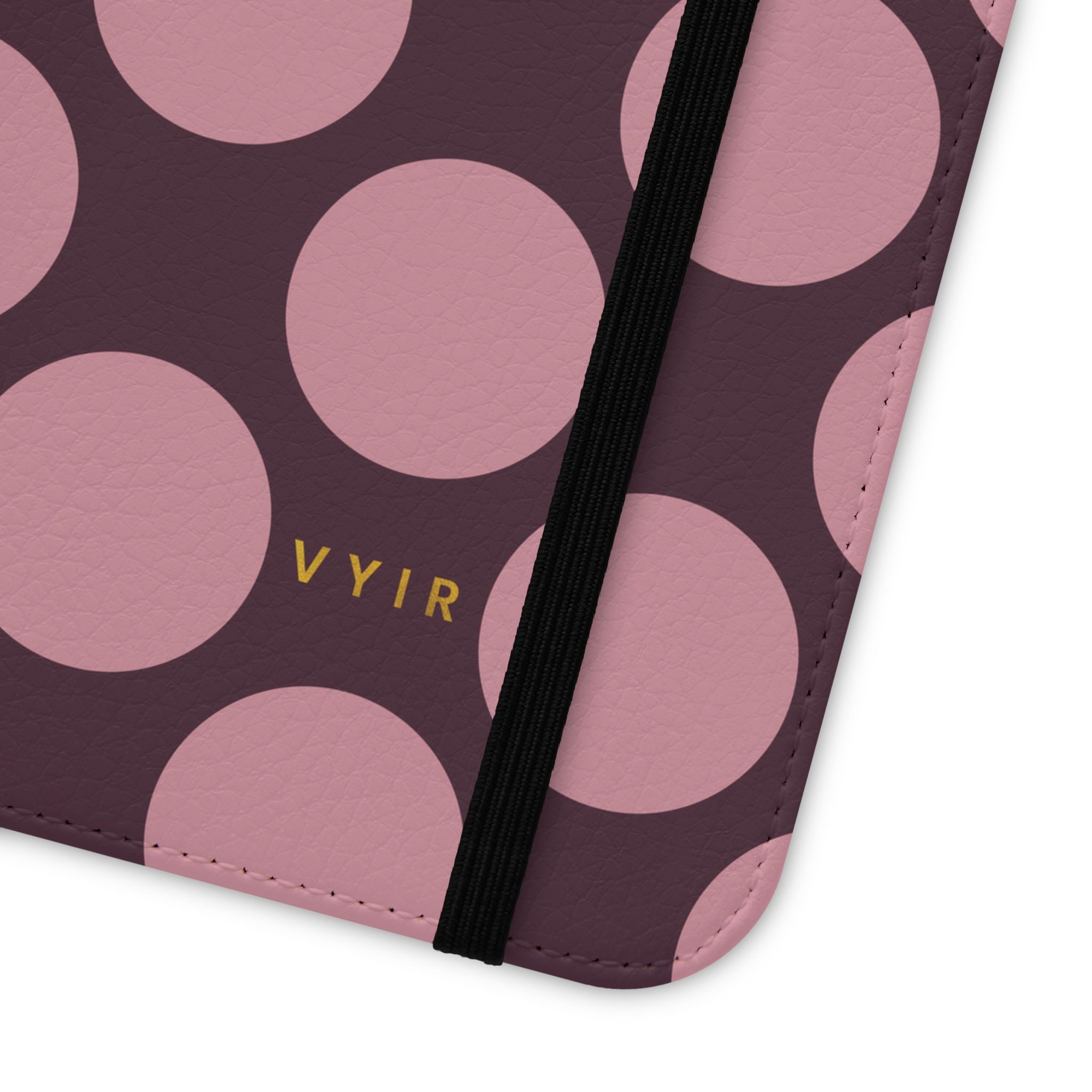 iPhone 13 Mini Vegan Leather Wallet Case – Pink Plum Polka Dot Design - VYIR