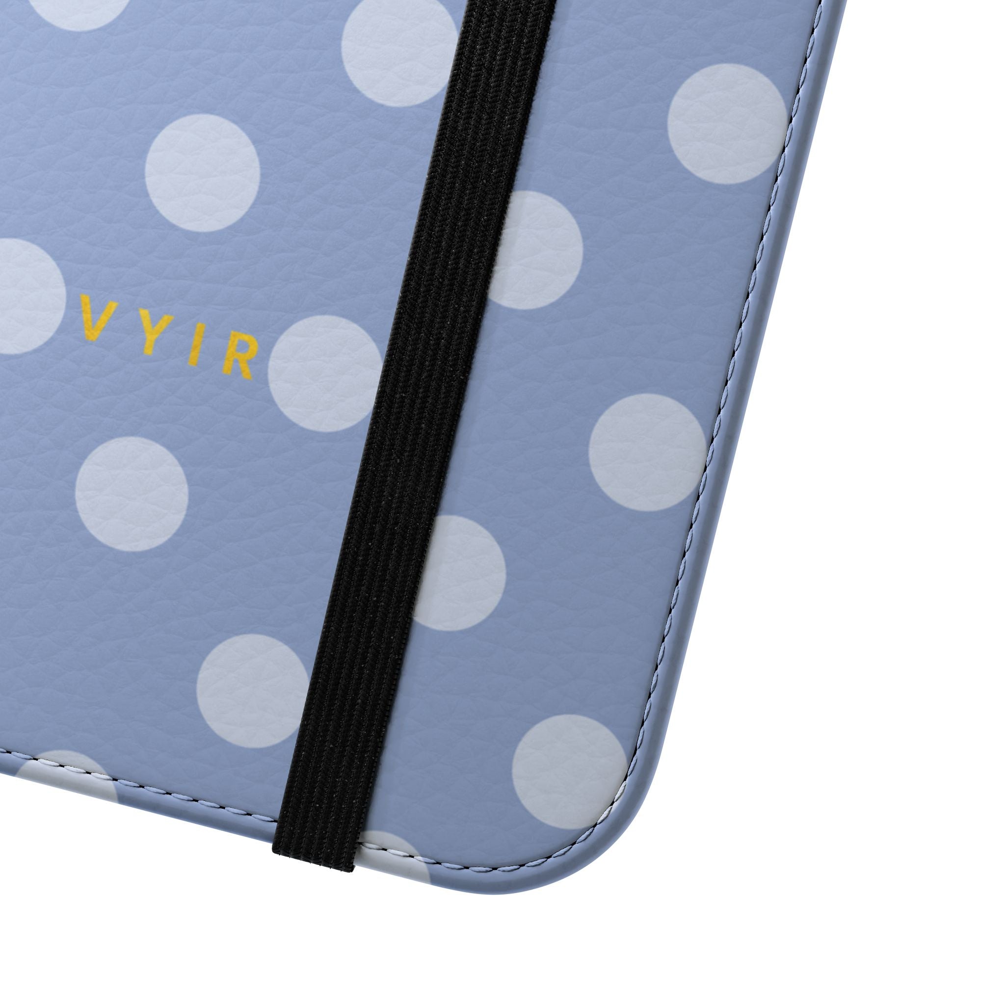iPhone 17 Pro Max Vegan Leather Wallet Case – Light Blue Polka Dot Design - VYIR
