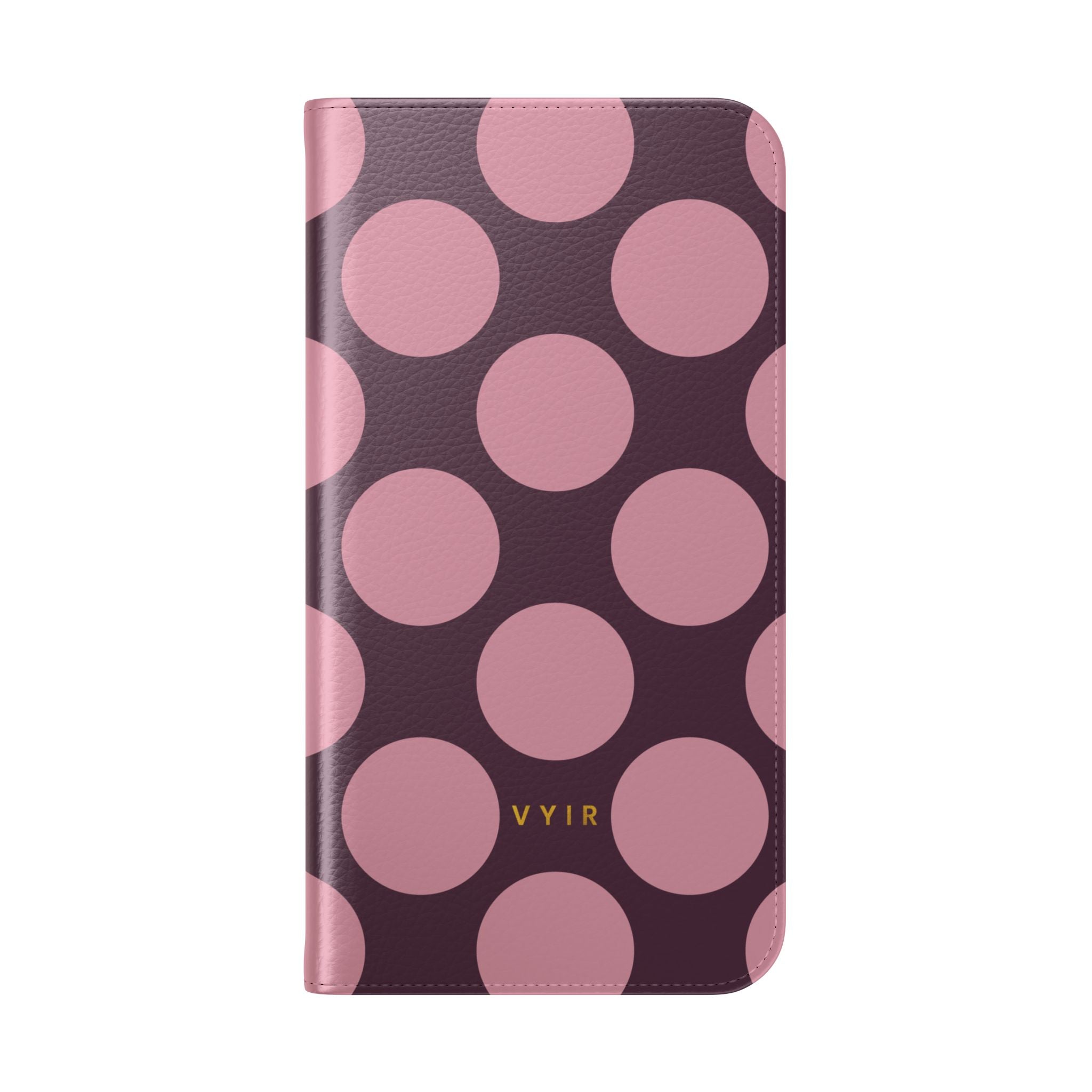 iPhone 14 Pro Max Vegan Leather Wallet Case – Pink Plum Polka Dot Design - VYIR