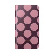 iPhone 14 Pro Vegan Leather Wallet Case – Pink Plum Polka Dot Design - VYIR