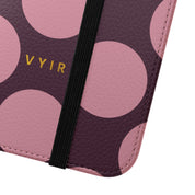 Samsung Galaxy S25 Plus Vegan Leather Wallet Case – Pink Plum Polka Dot Design - VYIR