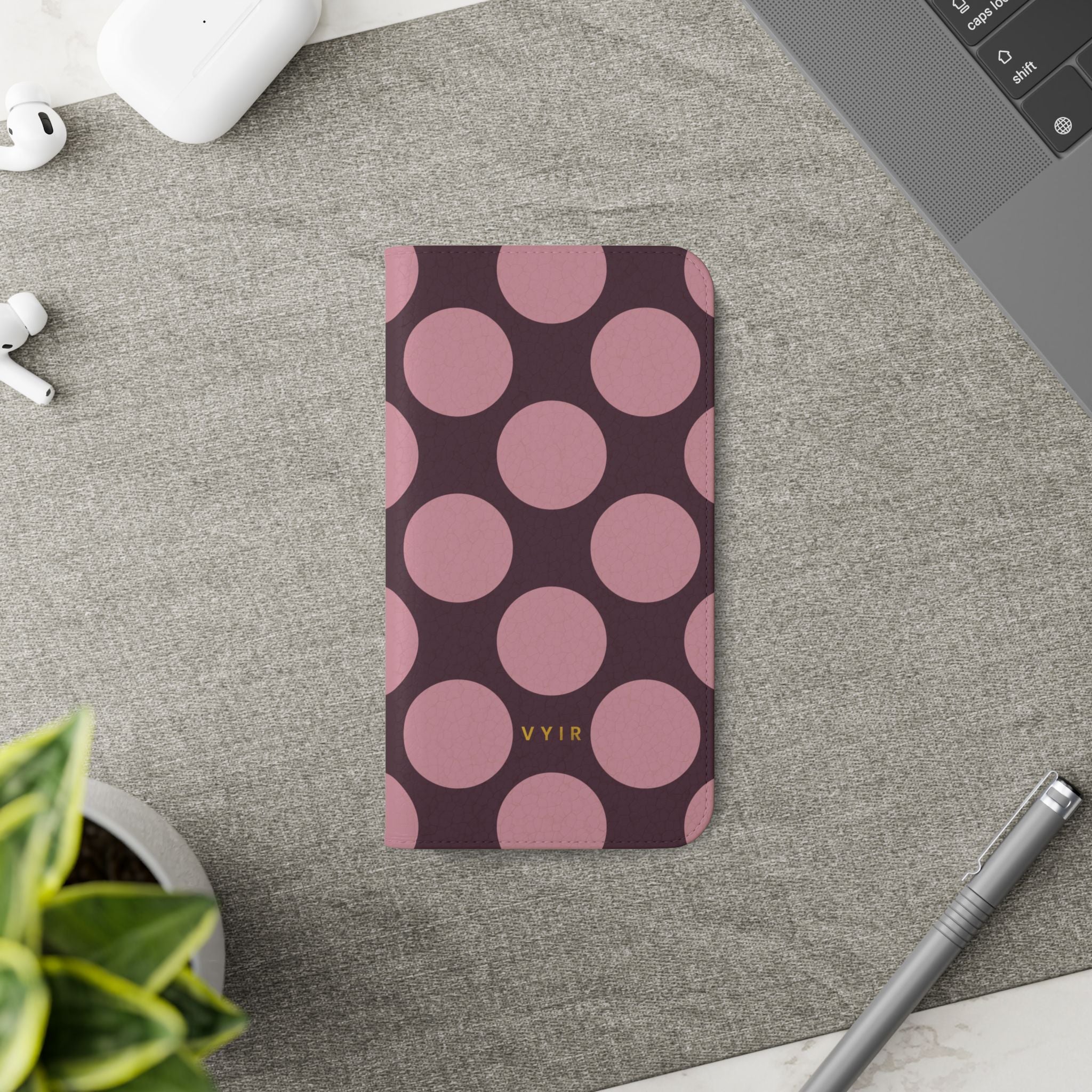 iPhone 12 Pro Vegan Leather Wallet Case – Pink Plum Polka Dot Design - VYIR
