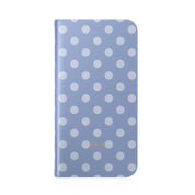 iPhone 17 Pro Max Vegan Leather Wallet Case – Light Blue Polka Dot Design - VYIR