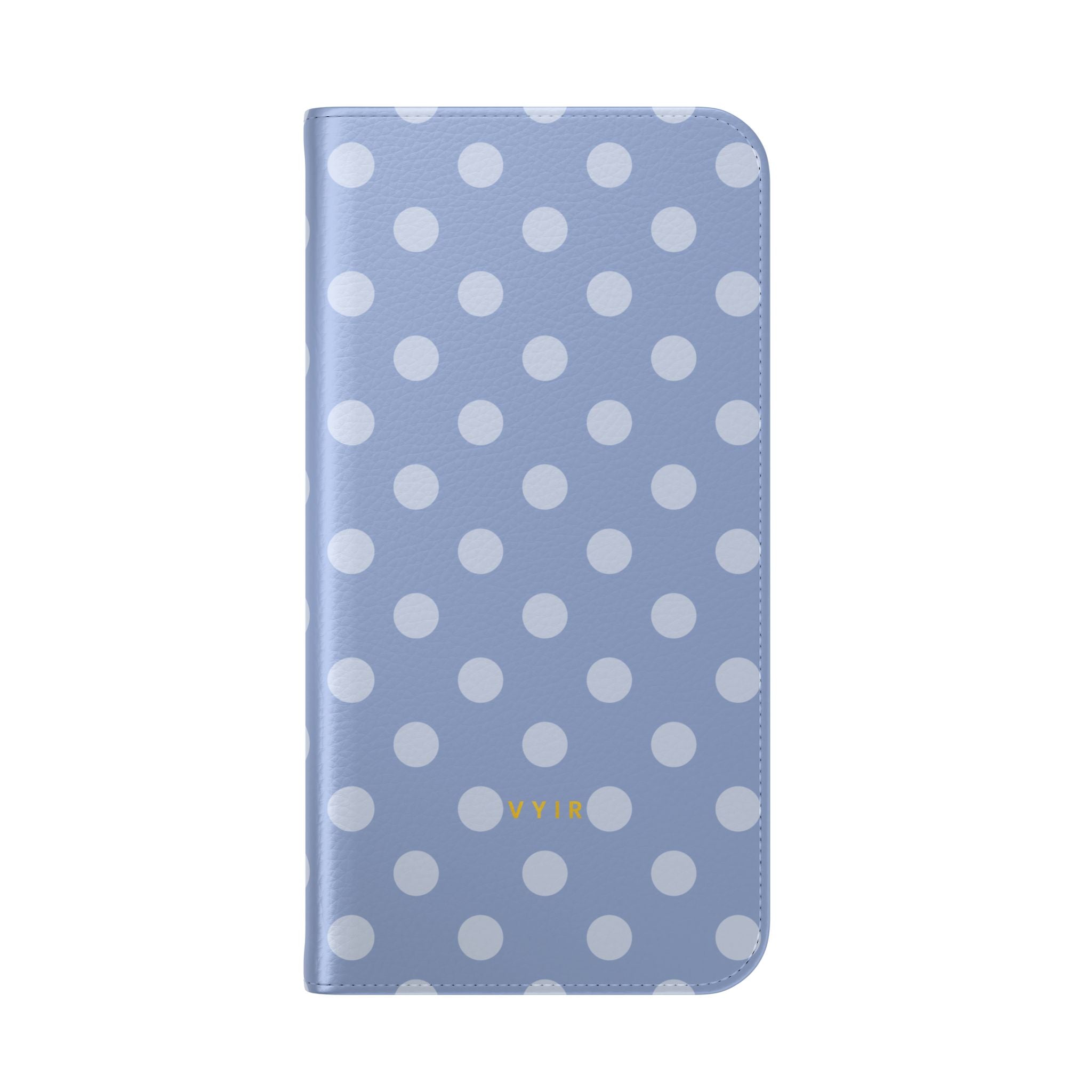 iPhone 17 Pro Max Vegan Leather Wallet Case – Light Blue Polka Dot Design - VYIR
