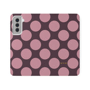 Samsung Galaxy S21 Vegan Leather Wallet Case – Pink Plum Polka Dot Design - VYIR