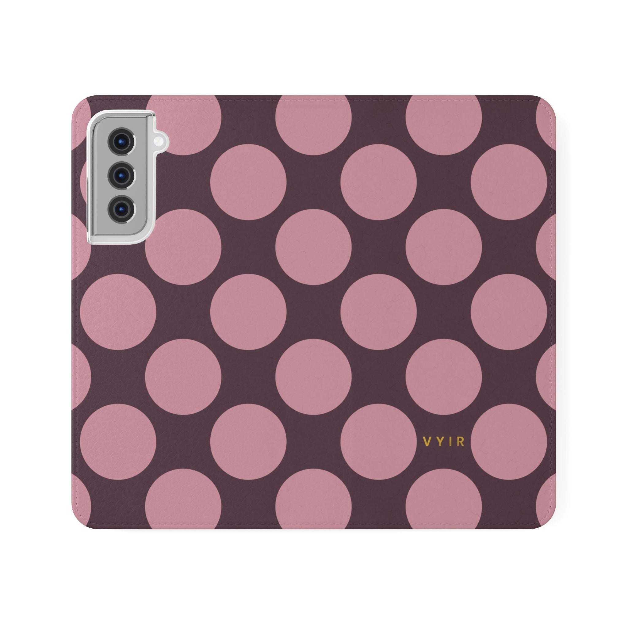 Samsung Galaxy S21 Vegan Leather Wallet Case – Pink Plum Polka Dot Design - VYIR