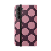 Samsung Galaxy S23 Plus Vegan Leather Wallet Case – Pink Plum Polka Dot Design - VYIR