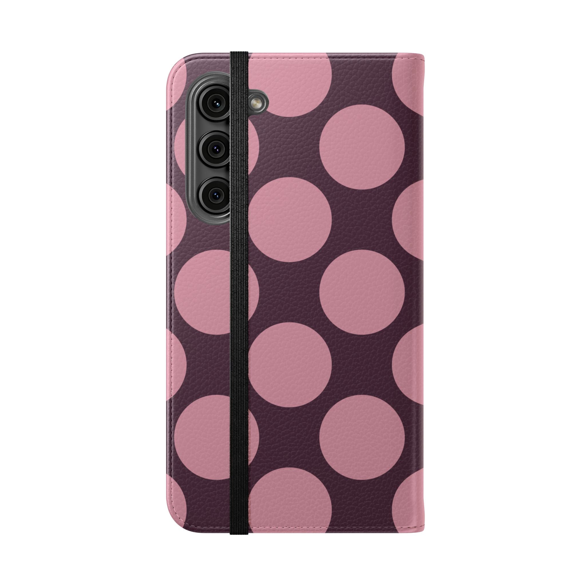 Samsung Galaxy S23 Plus Vegan Leather Wallet Case – Pink Plum Polka Dot Design - VYIR