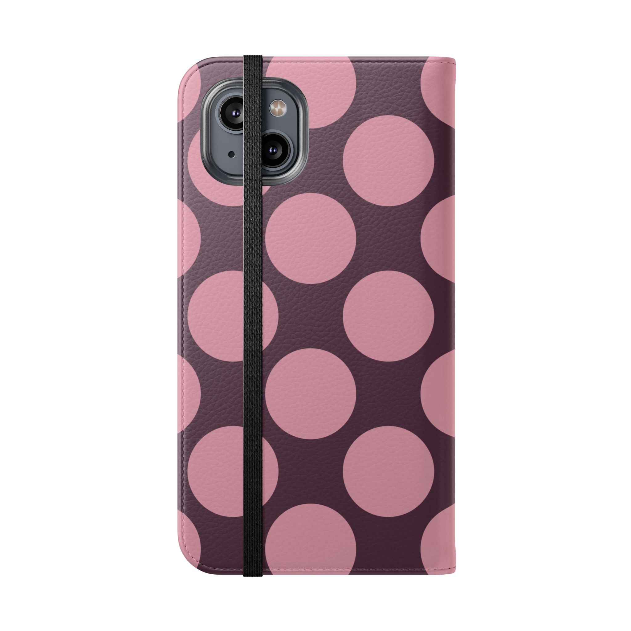 iPhone 14 Plus Vegan Leather Wallet Case – Pink Plum Polka Dot Design - VYIR