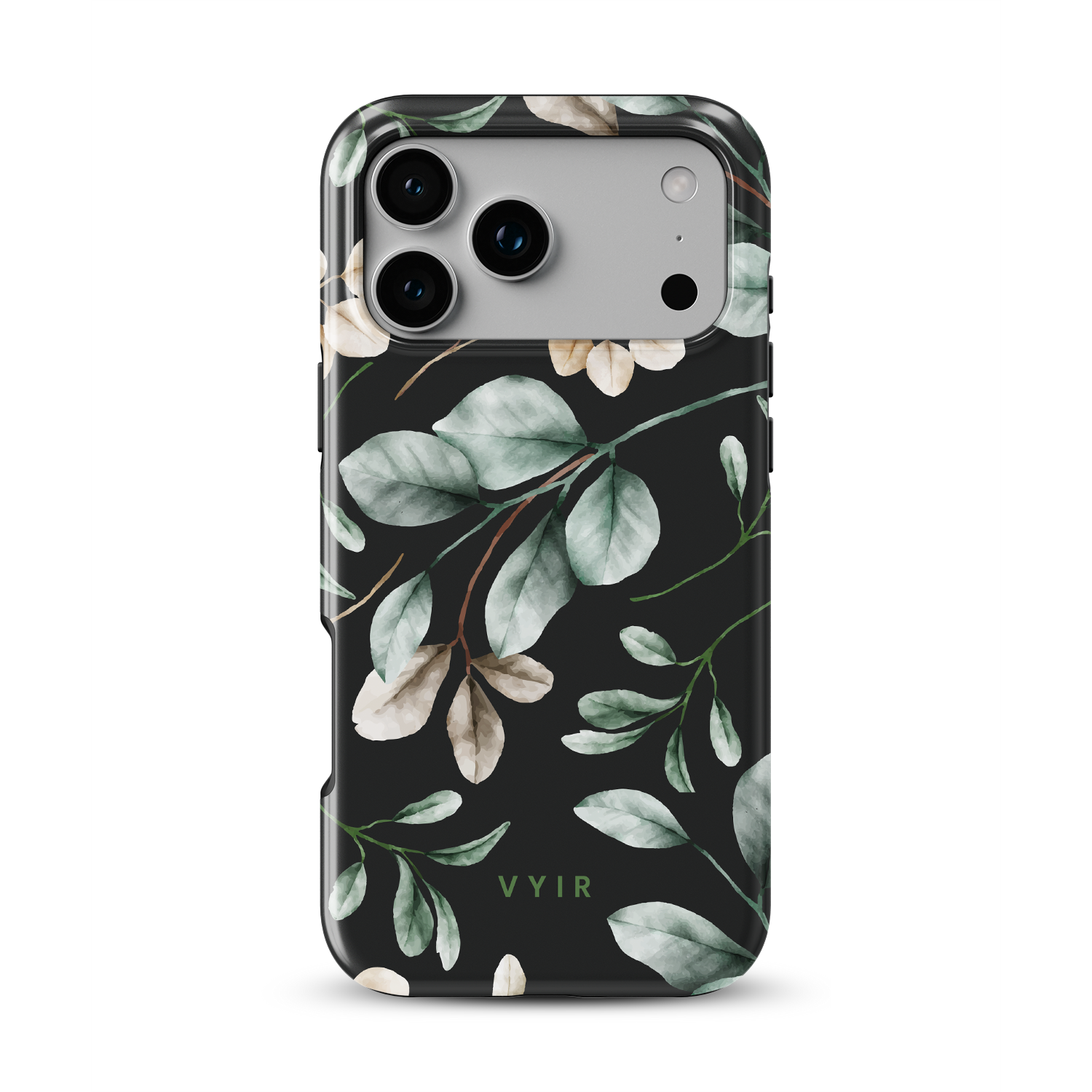 1VYIRBlackandGreenFlowersandLeaves-ShockproofToughMagSafeiPhoneCase.png