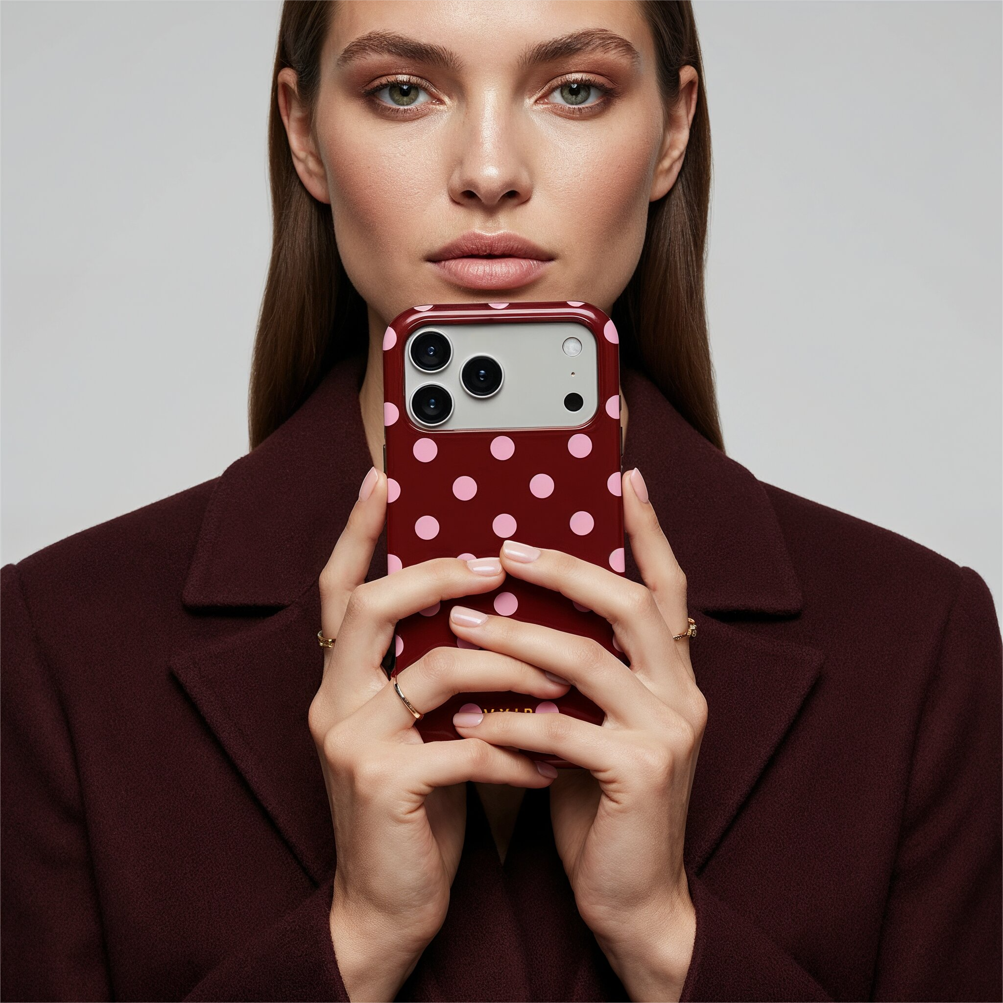 1VYIRClassicPolkaDotsBurgundyandPinkLifestyle-ShockproofToughMagSafeiPhoneCase.png