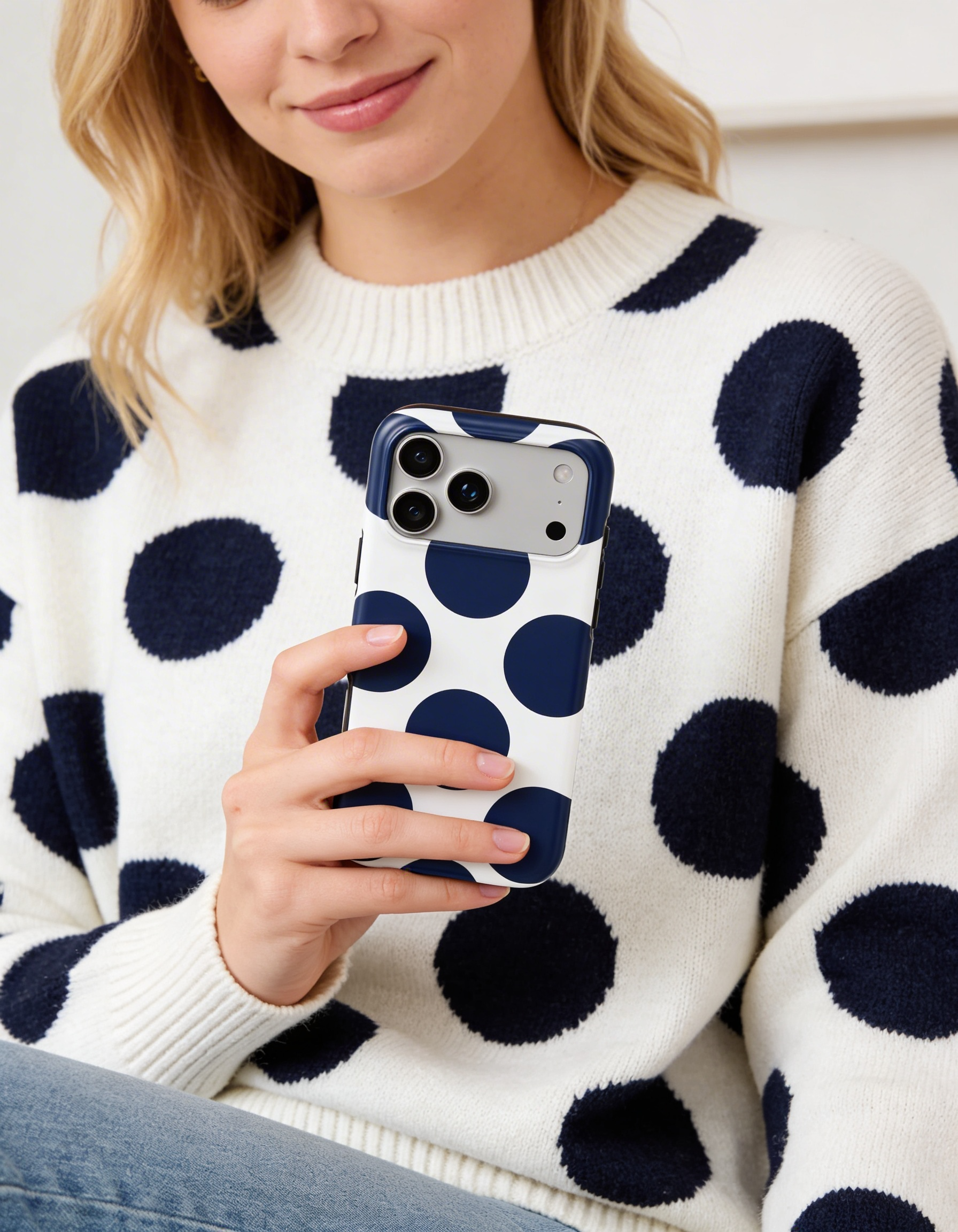Large Polka Dots, Old Money Blue - Shockproof Phone Case