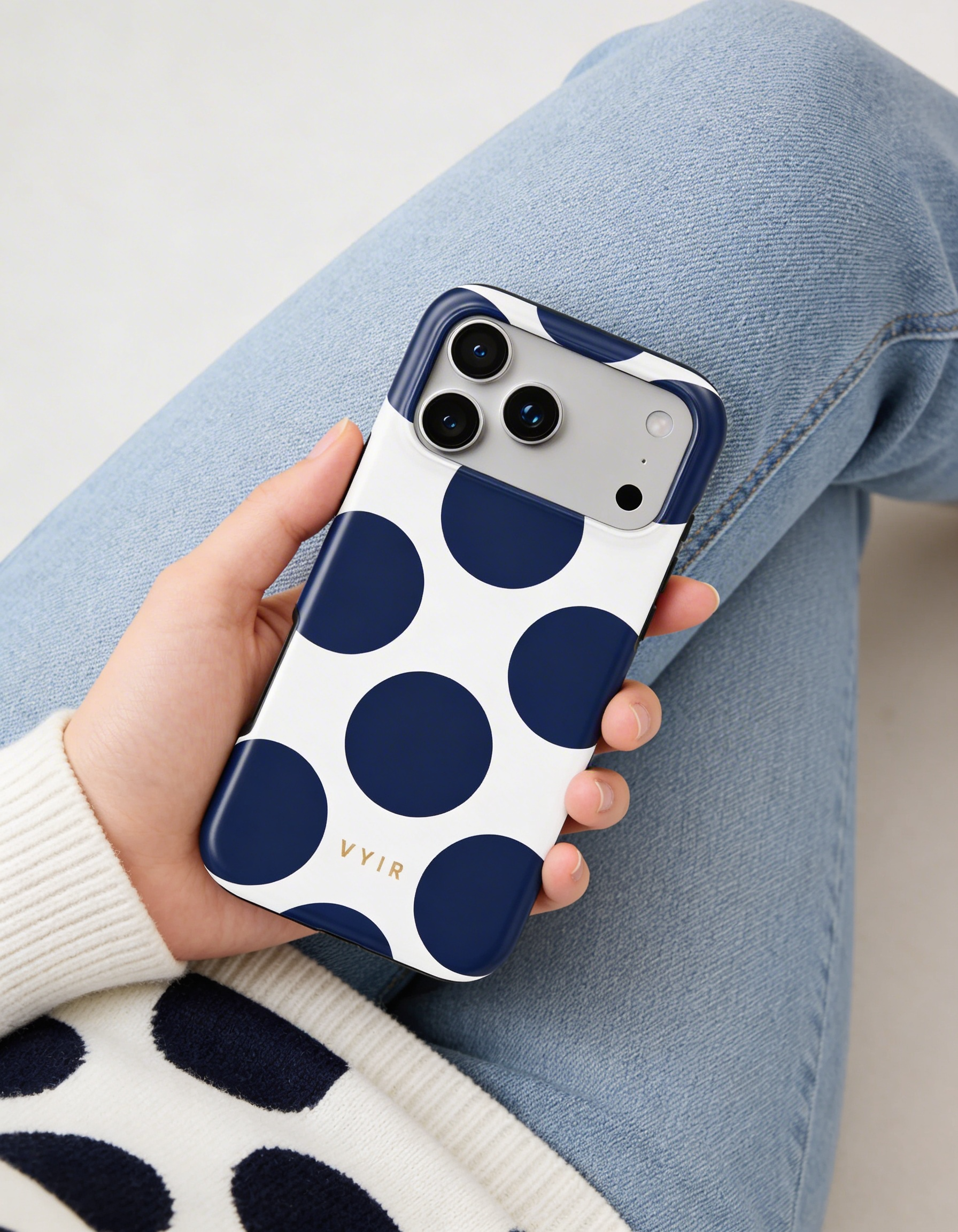 Large Polka Dots, Old Money Blue - Shockproof Phone Case