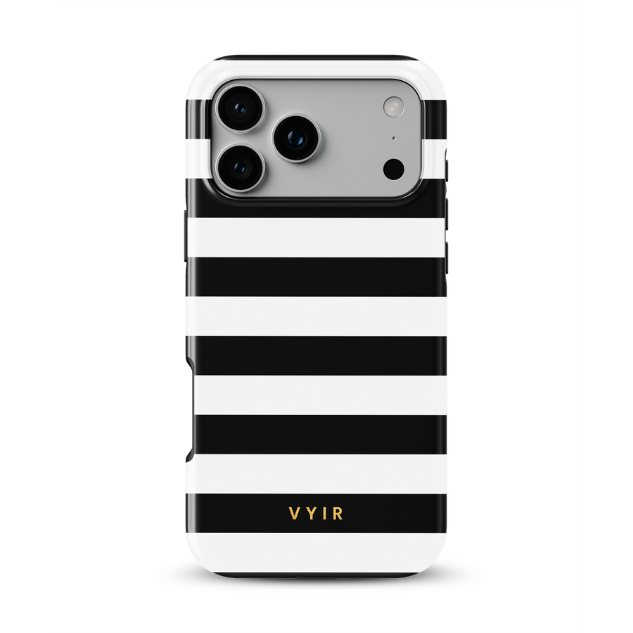 Horizontal Stripes, Black and White - Shockproof MagSafe iPhone Case