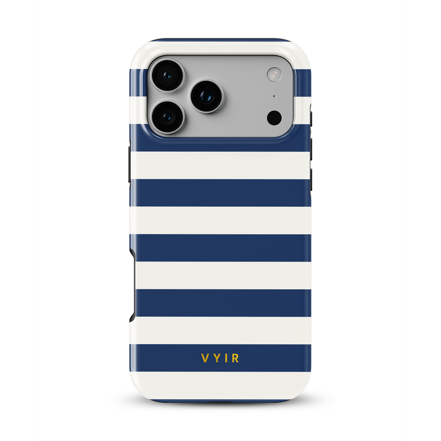 Horizontal Stripes, Old Money Blue - Shockproof MagSafe iPhone Case