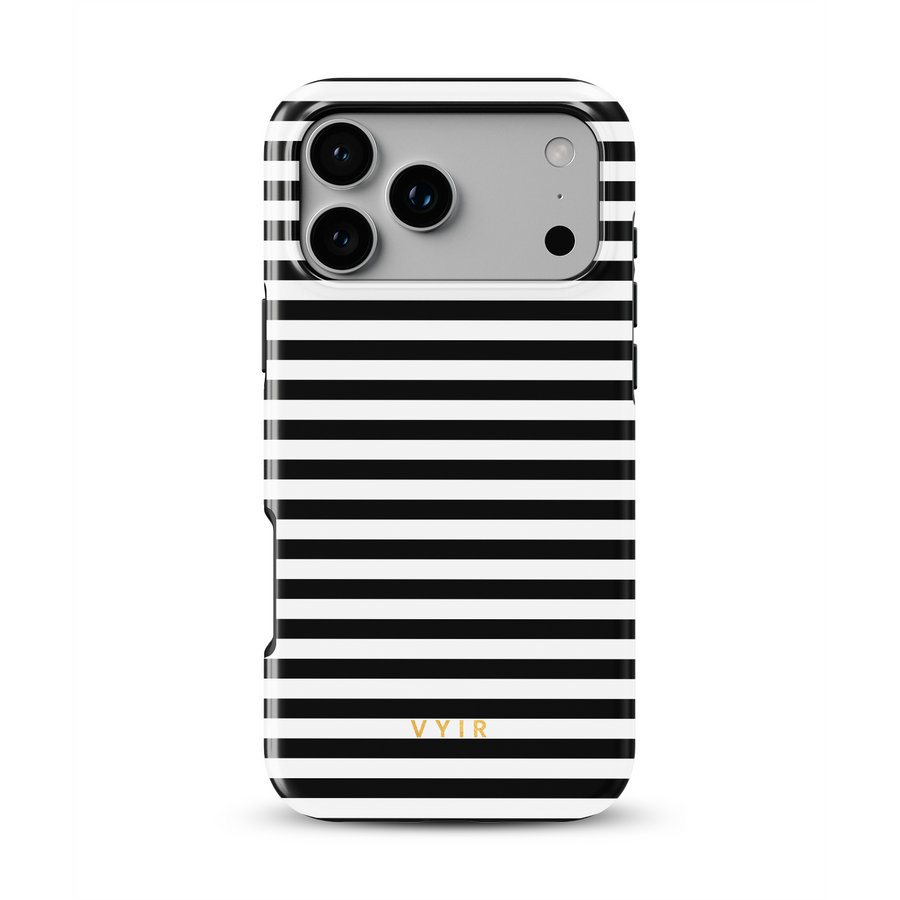Horizontal Stripes, Pinstripe Black and White - Shockproof MagSafe iPhone Case
