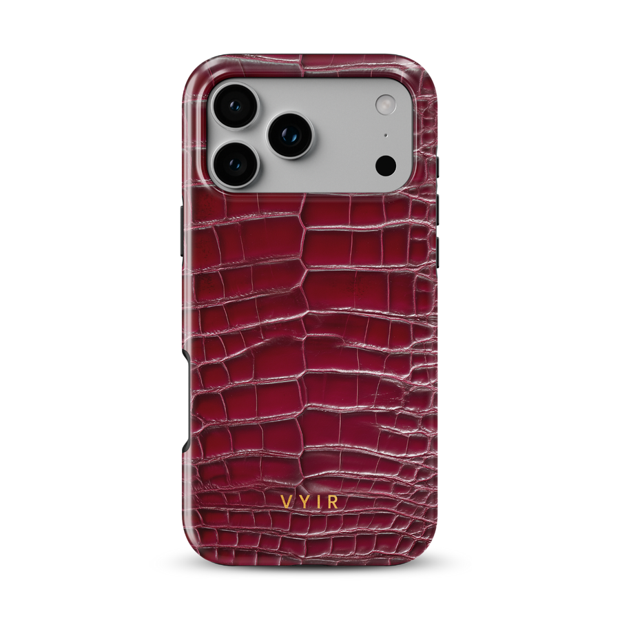 Croc Leather Print Burgundy - Shockproof MagSafe iPhone Case