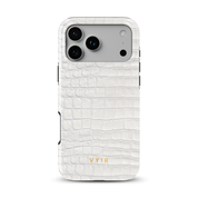 Croc Leather Print White - Shockproof MagSafe iPhone Case
