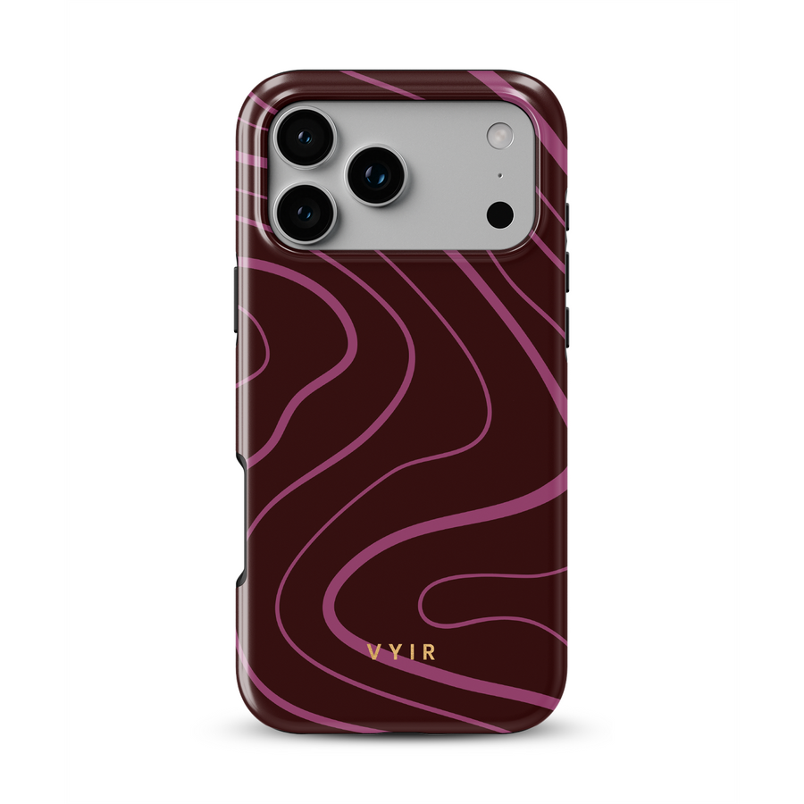 Swirl Lines, Burgundy - Shockproof MagSafe iPhone Case