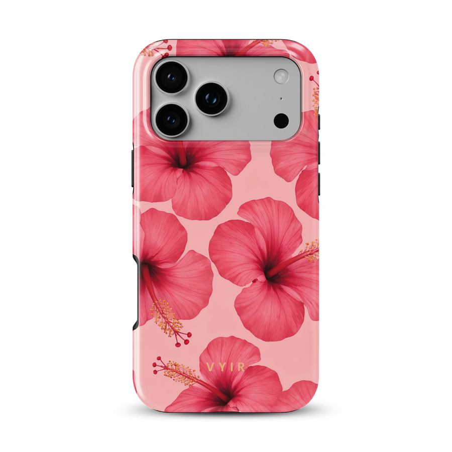 Pink Hibiscus Glow - Shockproof MagSafe iPhone Case