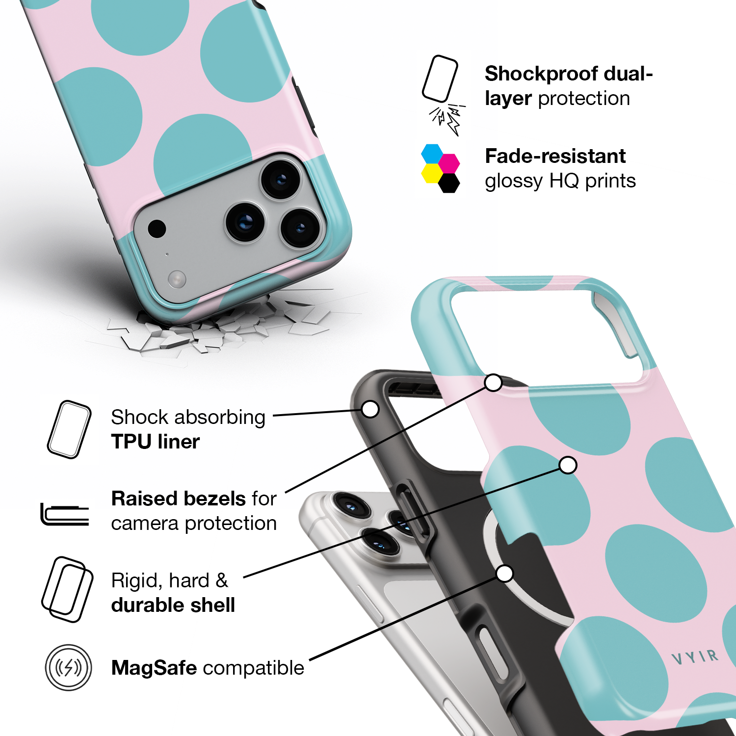 Big Polka Dots, Cotton Candy - Shockproof MagSafe iPhone Case