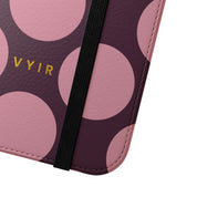 iPhone 17 Pro Max Vegan Leather Wallet Case – Pink Plum Polka Dot Design - VYIR