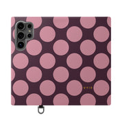 Samsung Galaxy S24 Ultra Vegan Leather Wallet Case – Pink Plum Polka Dot Design - VYIR