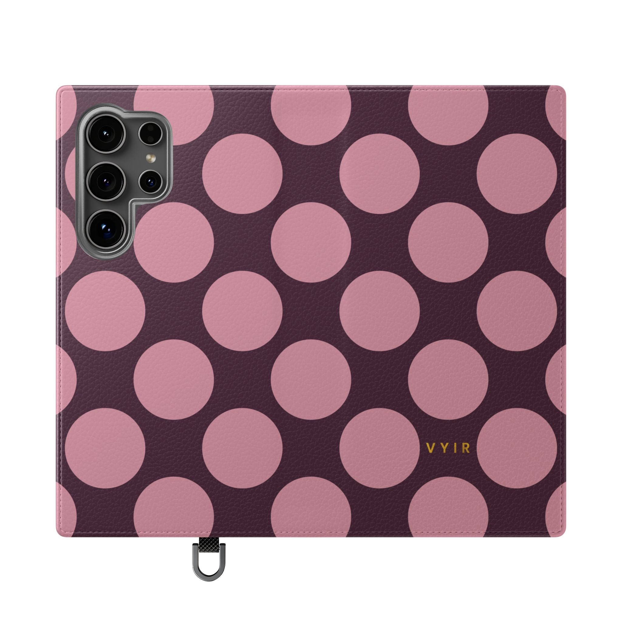 Samsung Galaxy S24 Ultra Vegan Leather Wallet Case – Pink Plum Polka Dot Design - VYIR