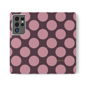 Samsung Galaxy S21 Ultra Vegan Leather Wallet Case – Pink Plum Polka Dot Design - VYIR