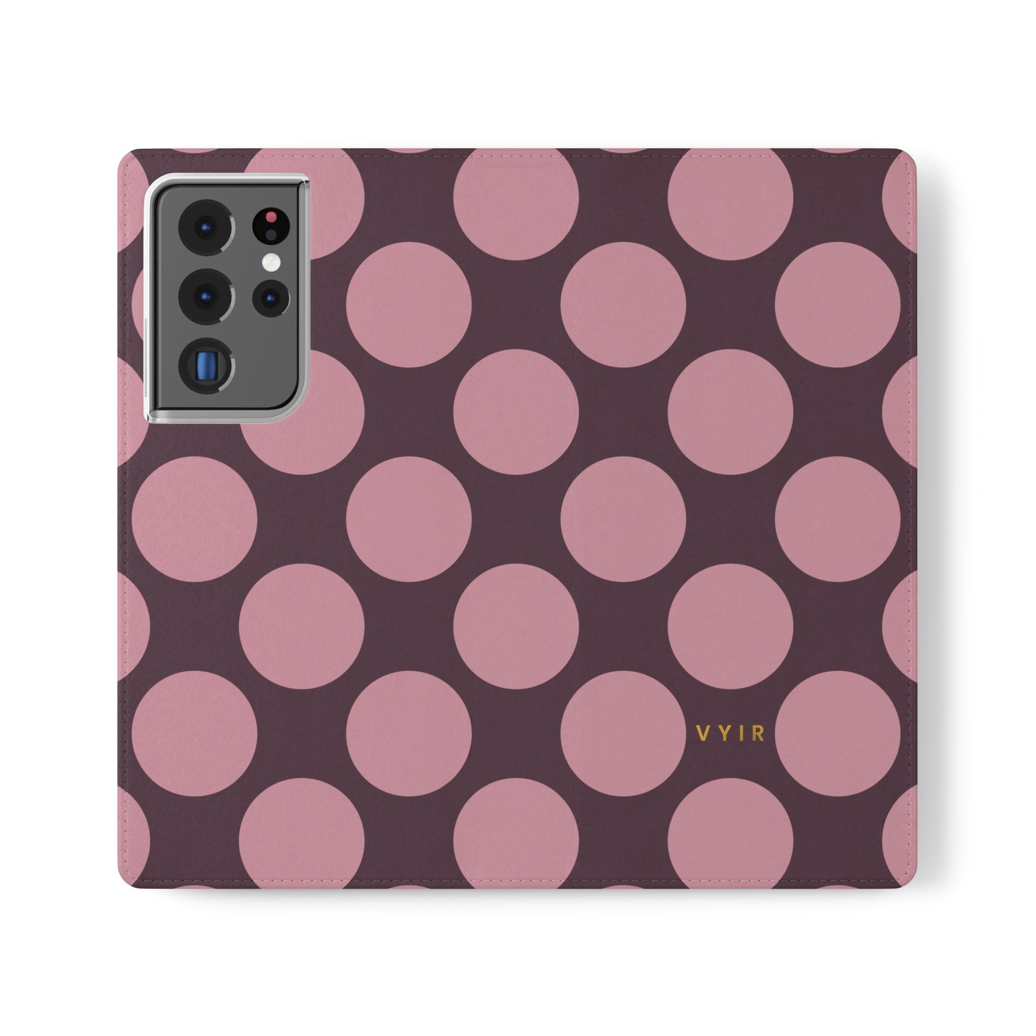 Samsung Galaxy S21 Ultra Vegan Leather Wallet Case – Pink Plum Polka Dot Design - VYIR