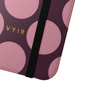 iPhone 17 Air Vegan Leather Wallet Case – Pink Plum Polka Dot Design - VYIR