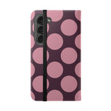 Samsung Galaxy S23 Vegan Leather Wallet Case – Pink Plum Polka Dot Design