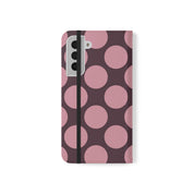 Samsung Galaxy S22 Plus Vegan Leather Wallet Case – Pink Plum Polka Dot Design - VYIR