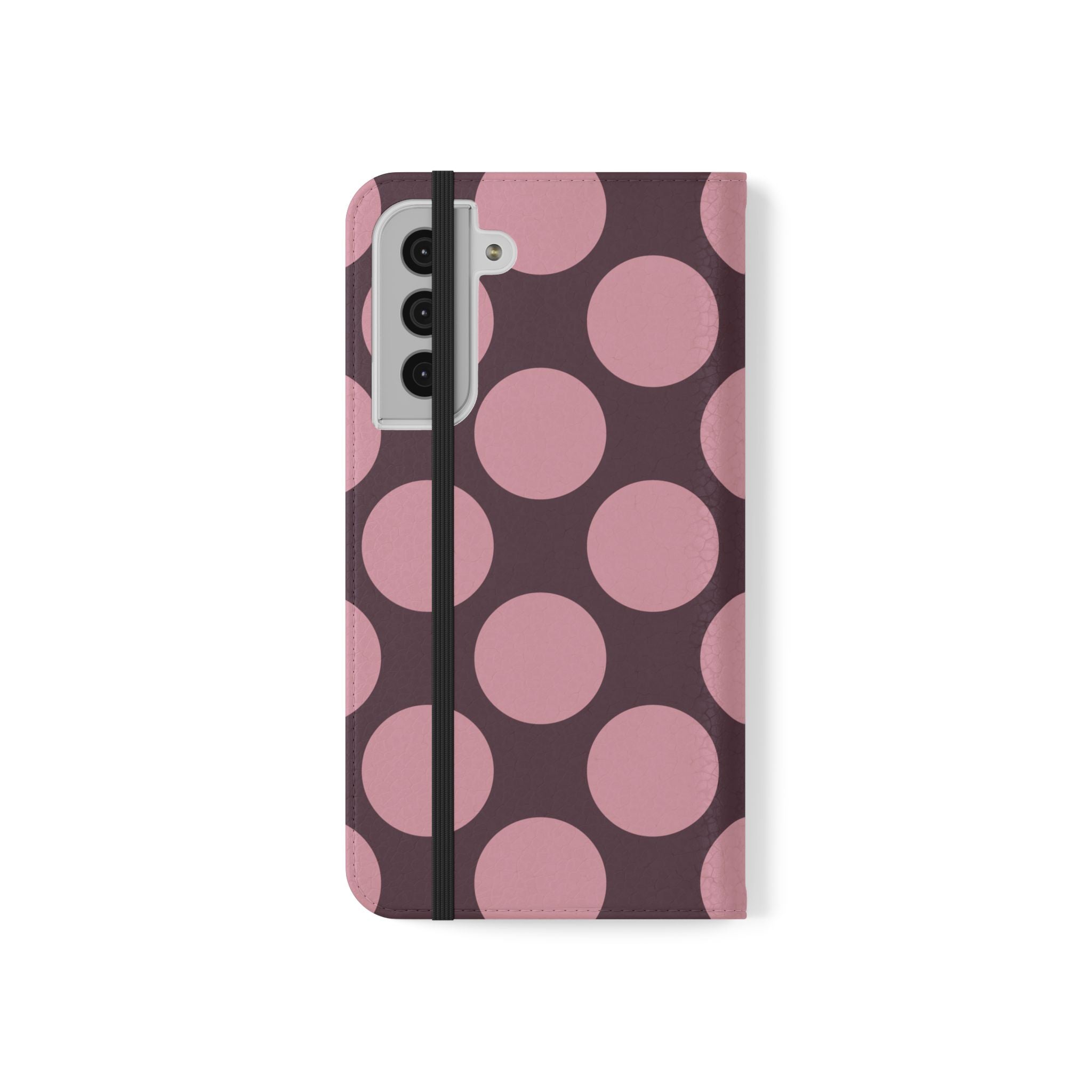 Samsung Galaxy S22 Plus Vegan Leather Wallet Case – Pink Plum Polka Dot Design - VYIR