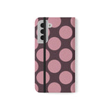Samsung Galaxy S22 Plus Vegan Leather Wallet Case – Pink Plum Polka Dot Design