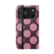 iPhone 17 Pro Vegan Leather Wallet Case – Pink Plum Polka Dot Design - VYIR