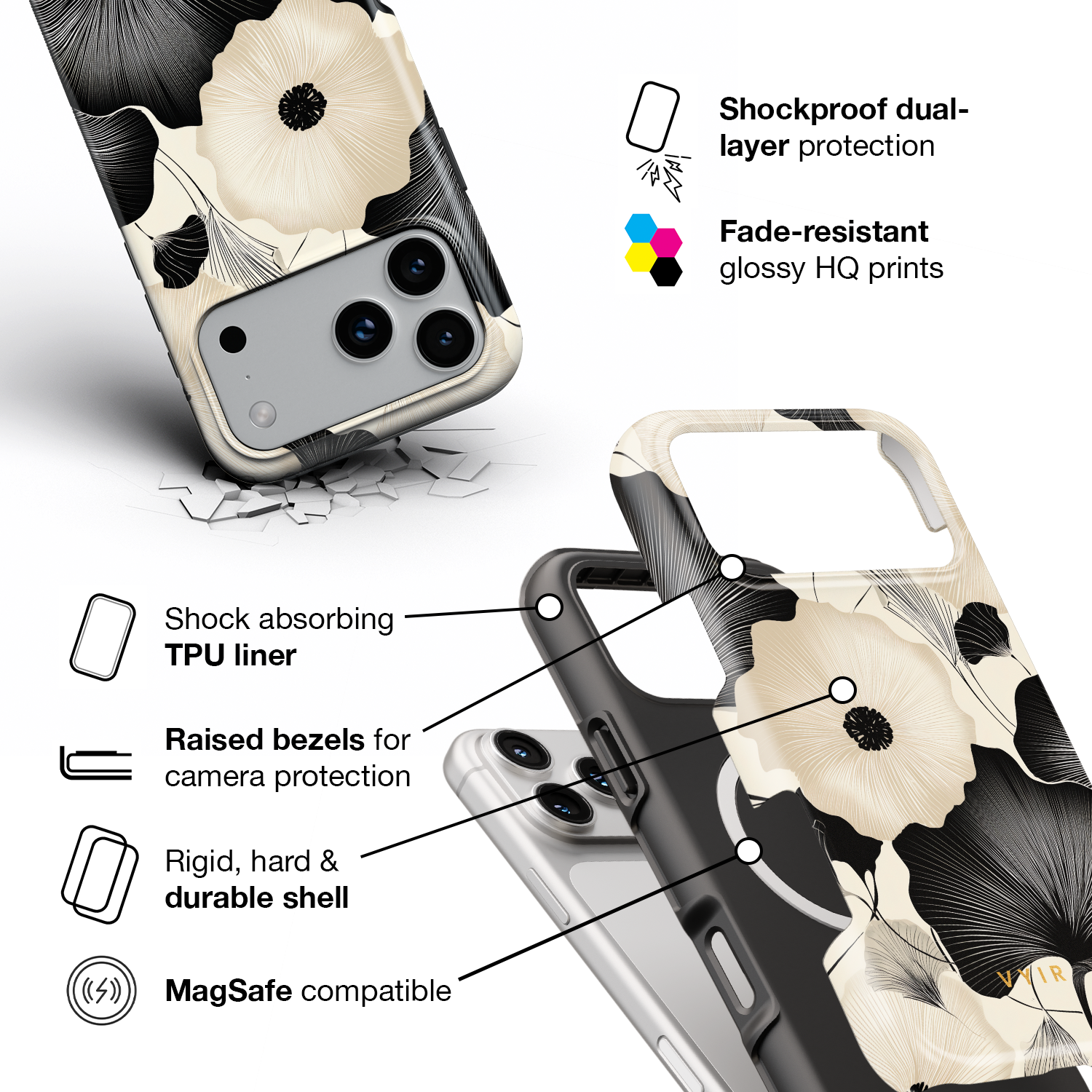 Noir Elegance - Shockproof MagSafe iPhone Case