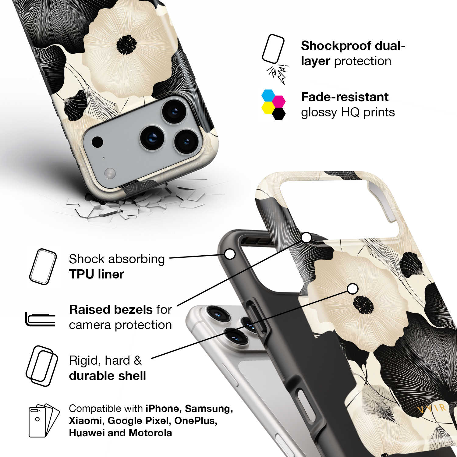 Noir Elegance - Shockproof Phone Case