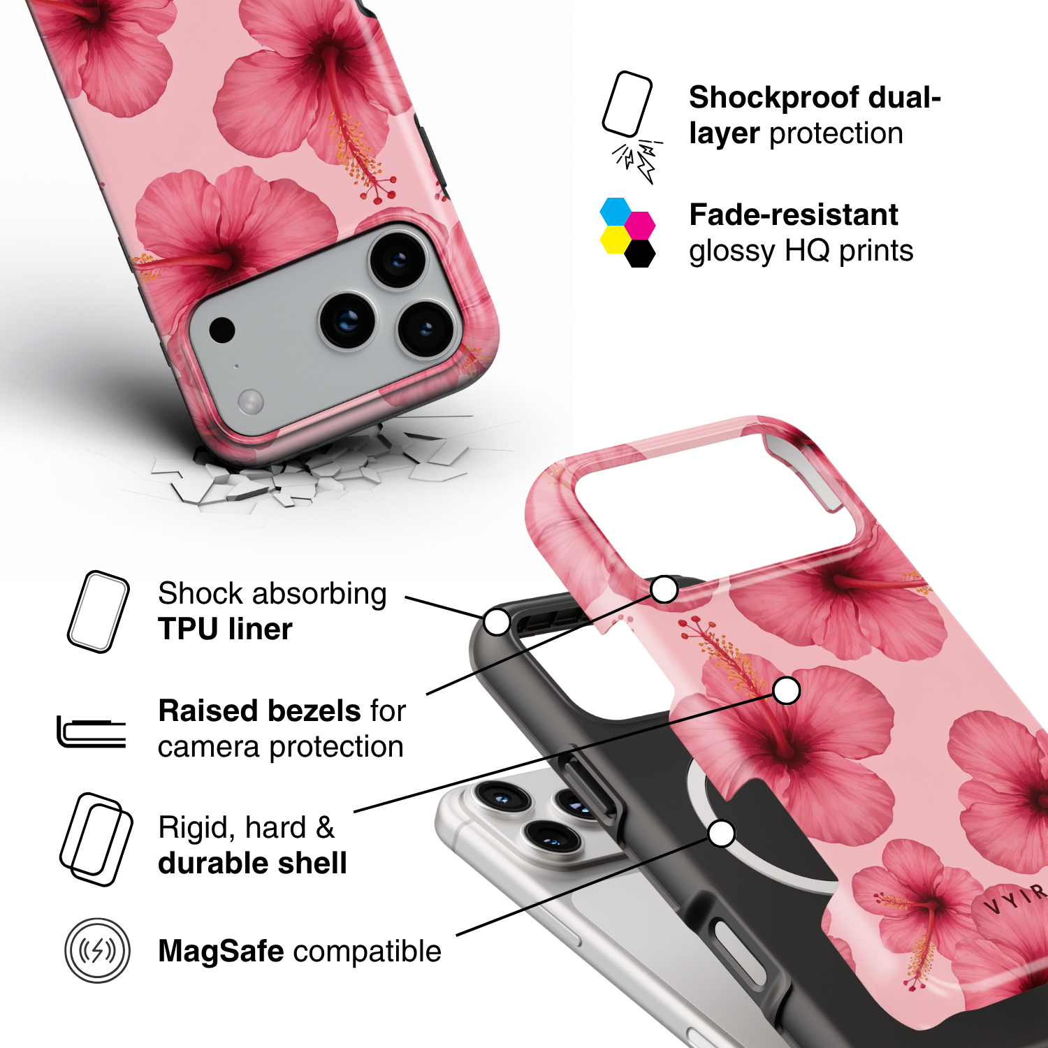 Blush Hibiscus - Shockproof MagSafe iPhone Case