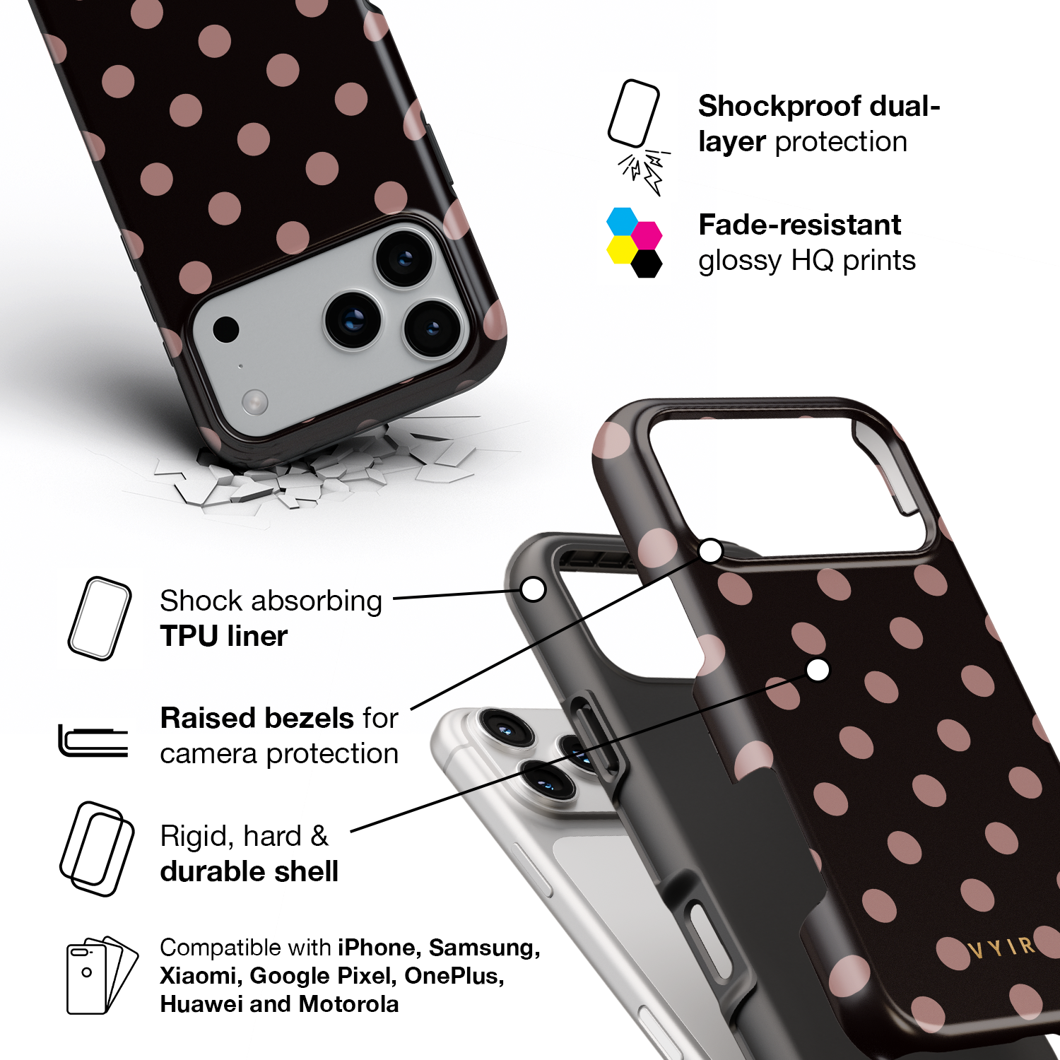 Classic Polka Dots, Nightfall - Shockproof Phone Case